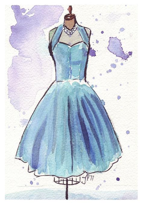 Illustration Poses, Dress Watercolor, Painting Fashion, Chiffon Party Dress, Watercolor Dress, Dress Painting, Fashion Illustration Vintage, Watercolor Fashion, Fashion Illustration Dresses