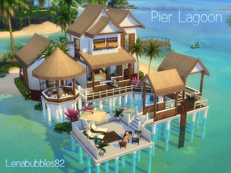 Pier Lagoon in gallery ID LenaSimsHomes ♥ Minecraft Hawaii House, Minecraft Hawaii, Sims 4 Island Cc, Houses On Water, Sims 4 Beach House, Sims 4 Pack, Habbo Hotel, Lotes The Sims 4, The Sims 4 Lots