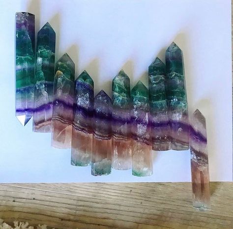 Tall Rainbow Fluorite Towers Goddess Crystals, Witch Crafts, Crystal Goddess, Magical Things, Rainbow Fluorite, Rocks And Gems, Brown Aesthetic, Energy Crystals, Stone Rocks