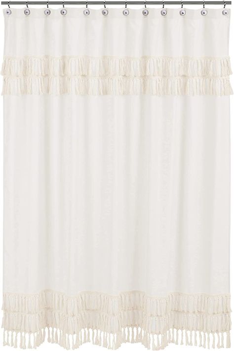 Minimalist Boho Chic Solid Ivory Cream Macrame Fringe Knotted Tassel Decorative Bathroom Fabric Bath Shower Curtain Textured Off White Cotton Fringe Farmhouse Indie Neutral Rustic 72x72 Room Décor : Home & Kitchen Boho Chic Bathroom, Easy Bathroom Makeover, Cream Shower Curtains, Bath Shower Curtain, Macrame Fringe, Flower Shower Curtain, Boho Shower Curtain, White Shower Curtain, Sweet Jojo Designs