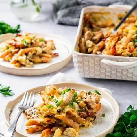 Easy Chicken Bacon Ranch Casserole (Healthy + Gluten Free) - Abbey's Kitchen Bacon Ranch Casserole, Casserole Healthy, Bacon Ranch Pasta, Ranch Casserole, Chicken Bacon Ranch Pasta, Chicken Bacon Ranch Casserole, Ranch Pasta, Healthy Casseroles, Chicken Bacon Ranch