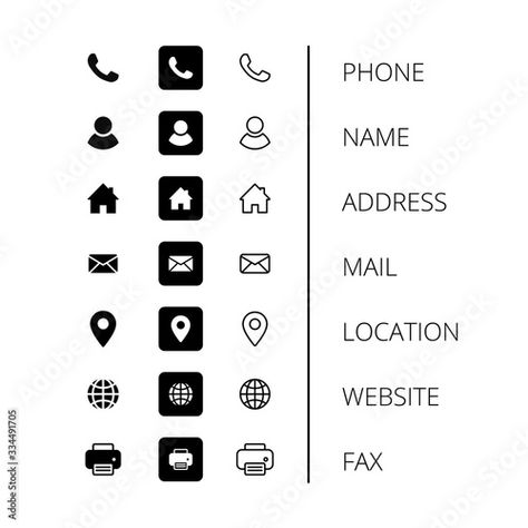 Stock Image: Business card icons. Phone, name, mail, address, fax, location, website icons. Vector Address Icon, Icons Phone, Business Card Icons, Vector Stock, Business Card, Business Cards, Art Ideas, Stock Vector, Quick Saves