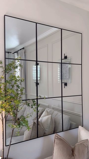 Duplex Renovation, Windowpane Mirror, Diy Mirror, Office Interior, Office Interior Design, Dining Room Decor, Console Table, Accent Wall, House Ideas