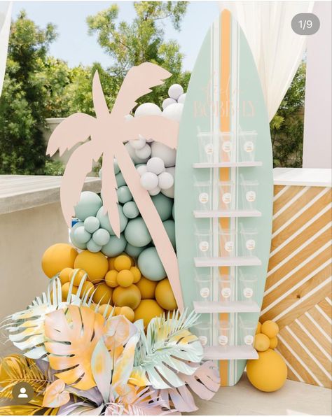 Surf Theme Party, Surfer Party, Boba Bar, Surf Birthday Party, Theme Bapteme, Surf Birthday, Beach Baby Showers, Surf Party, Themed First Birthday