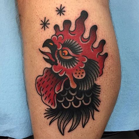 Discover | Tattoodo Roster Tattoos Traditional, Rooster Head Tattoo, Traditional Rooster Tattoo, Apprentice Portfolio, Tattoo Rooster, Apprentice Tattoos, Tato Tradisional, Chicken Tattoo, Rooster Tattoo