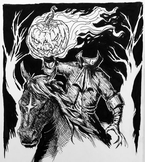 Headless Horseman Sketch, Headless Drawing, Headless Horseman Drawing, Headless Horseman Tattoo, Headless Horseman Art, Folklore Monsters, Monsters Tattoo, Horse Halloween, Monster Tattoo