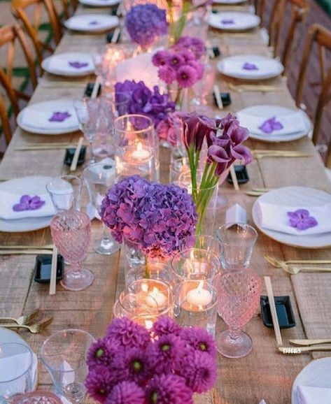 Purple Wedding Centerpieces, Wedding Reception Layout, Lilac Prom Dresses, Wedding Candles Table, Reception Layout, Violet Garden, Small Backyard Wedding, Purple Wedding Cakes, Wedding Colors Purple