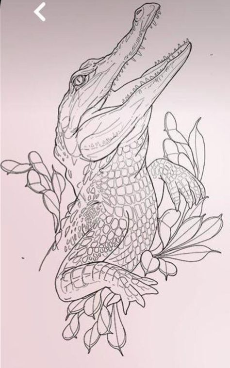 Drawing Alligator, Florida Inspired Tattoo, Alligator Sketch, Swamp Tattoo, Alligator Drawing, Rockabilly Tattoos, Alligator Tattoo, Crocodile Tattoo, Alligators Art