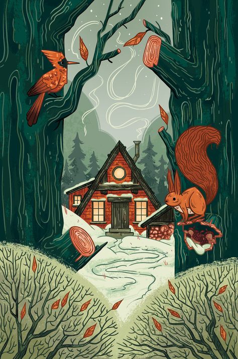 Celia Krampien Book Illustration Design, Wood Illustration, Storybook Art, Inspirational Illustration, Book Illustration Art, Book Author, Cabin In The Woods, Autumn Art, Winter House