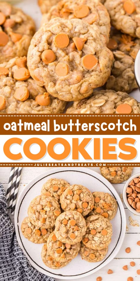 Sweet, chewy Oatmeal Butterscotch Cookies have a buttery, caramel-like flavor and are so easy to make. Stuff your cookie jar with these easy, homemade oatmeal cookies. Cookie Recipes With Caramel, Chocolate Butterscotch Oatmeal Cookies, Easy Butterscotch Cookies, Butterscotch Oatmeal, Butterscotch Cookies Recipes, Homemade Oatmeal Cookies, Oatmeal Butterscotch, Oatmeal Butterscotch Cookies, Cultural Foods