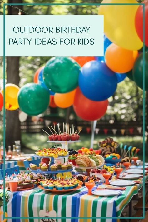 Engaging outdoor birthday party ideas for children's celebrations at the park. Perfect for creating memorable moments while budget-friendly. First Birthday Park Ideas, Birthday Party In A Park, Birthday Party In Park Ideas, Park Birthday Decor, Birthday At The Park Ideas, Pavilion Decorations Birthday, Party At Park Ideas, Park Pavilion Decorations, Outdoor Park Birthday Party