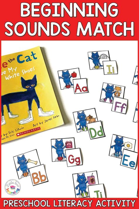 Pete the Cat Activities for Preschool, Pre-K, & Kindergarten. These hands-on learning activities are designed to go with the Pete the Cat I Love My White Shoes (or any Pete the Cat book you have!) Use them at home with your kids or in the classroom with students. Includes printable activities for literacy, math, fine motor, & gross motor. Also includes a craft, a snack idea, a journal page, & a link to You Tube. Kids of all ages (even toddlers) will have fun using these groovy lesson plans! Pete The Cat Letter Activities, Pete The Cat Literacy Activities For Preschoolers, Pete The Cat Literacy Activities, Pete The Cat Math Preschool, Pete The Cat Pre K Activities, Pete The Cat Kindergarten, Pete The Cat Lesson Plans Preschool, Pete The Cat Fine Motor Activities, Pete The Cat Preschool Activities