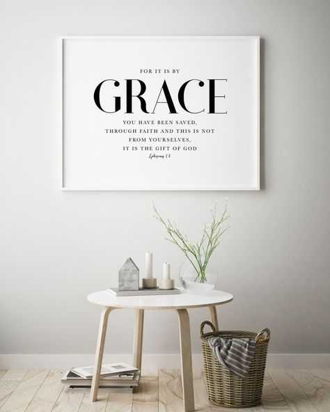 Bible Verse Wall Art of Ephesians 2:8, Horizontal Faith Quote For Your Christian Home Decor, Printable Grace Poster Scripture Wall Art. SIZES IN INCHES: 5x7, 8x10, 11x14, 12x16, 16x20, 18x24, 24x36 ☞ After purchasing this artwork you will immediately receive your DOWNLOAD links on your invoice and via your confirmation email from Etsy. For more information about how to download your files, please visit: https://www.etsy.com/help/article/3949 After downloading them you can then print them using y Pastor Office, Ephesians 2 8, Scripture Wall Decor, Faith Quote, Bible Verse Wall Decor, Apartment Vibes, Ephesians 2, Christian Home Decor, Christian Home