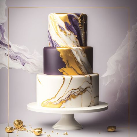 Giant Cake, Purple And Gold Wedding, Purple Cake, Gold Birthday Cake, 21st Cake, Purple Cakes, Gold Wedding Theme, Marble Wedding, 50th Birthday Cake