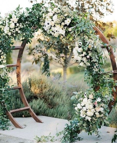 Wood Circle Arch - Blossom Farm Rentals Circular Wedding Arch, Dried Bouquet Wedding, Circular Ceremony, Arch For Wedding, Wood Wedding Arches, Circle Arch, Wedding Arbors, Flower Backdrop Wedding, Metal Wedding Arch