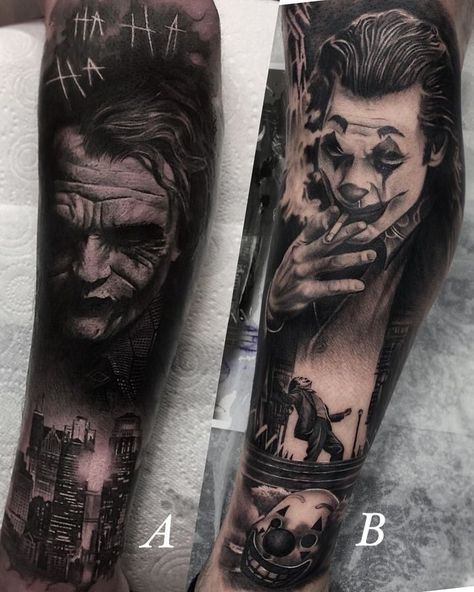 Tato Realis, Joker Face Tattoo, Joker Card Tattoo, Joker Tattoos, Shen Long Tattoo, Joker Tattoo Design, Sleeve Tattoos For Guys, Lion Tattoo Sleeves, Full Leg Tattoos