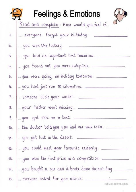 Read and Complete - Feelings - English ESL Worksheets Poetry Worksheets, Writing Practice Worksheets, Writing Exercises, How To Express Feelings, Reading Comprehension Worksheets, Writing Worksheets, English Writing, Esl Worksheets, Feelings And Emotions