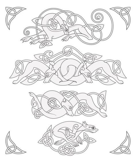 Celtic Drawings, Fantasy Band, Celtic Coloring, Viking Embroidery, Norse Design, Celtic Animals, Celtic Artwork, Art Viking, Celtic Knot Tattoo