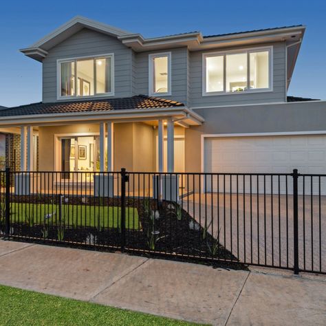 Exterior Front Façade of our double storey, Life Estate home. #zuccalahomes #homedesign #exterior Open Plan Downstairs, Walk In Robes, Duplex Design, Two Storey House, Walk In Robe, Storey Homes, Facade House, House Inspo, Open Plan