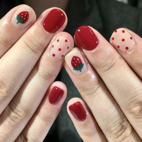 #🍓 #red Kutek Disney, Hello Nails, Desain Quilling, Hippie Nails, Cute Simple Nails, Blush Nails, Pretty Gel Nails, Really Cute Nails, Soft Nails