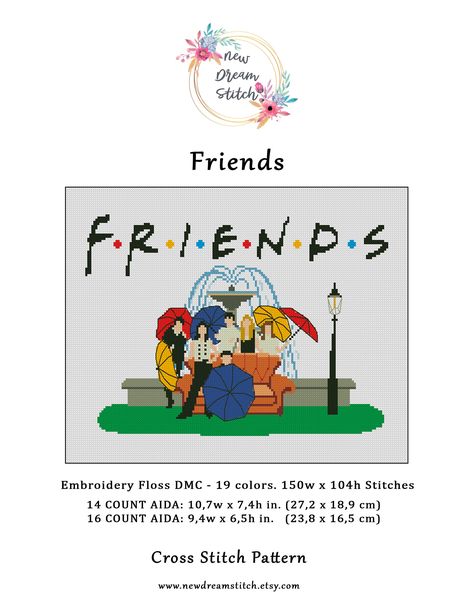 Tv Show Cross Stitch, Friends Sofa, Friends Cross Stitch Pattern, Friends Cross Stitch, Stencil Patterns Templates, Friend Canvas, Cross Stitch Modern, Tv Shows Funny, Diy Perler Bead Crafts