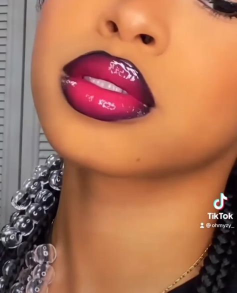 Black And Hot Pink Makeup, Pink Lip Makeup Look Black Women, Lip Combo Pink, Hot Pink Lipstick, Pink And Black Lip Combo, Black And Pink Lip Combo, Hot Pink Lipstick Makeup Look, Pink Lipstick Black Women, Black Pink Lipstick