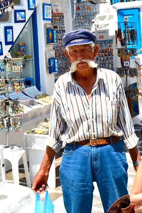 Santorini, Pappous goes shopping Coastal Grandpa, Greek Fisherman Hat, Grandpa Fashion, Santorini Blue, Greek Culture, Mens Outfit Inspiration, Santorini Greece, People Of The World, Athens Greece