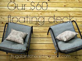 Frugal Ain't Cheap: DIY Floating Deck Diy Floating Deck, Terrace Roof, Deck Diy, Small Pergola, Laying Decking, Cheap Pergola, Floating Deck, Cheap Backyard, Wooden Pergola