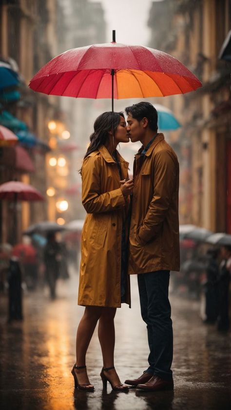 "Passionate Kiss in a Rainstorm" Romantic Rain, Rain Kiss, Couple In Rain, Rainy Day Photos, Under Umbrella, Heartwarming Photos, Romantic Scenes, Couple Photoshoot Poses, Fashion Photography Poses