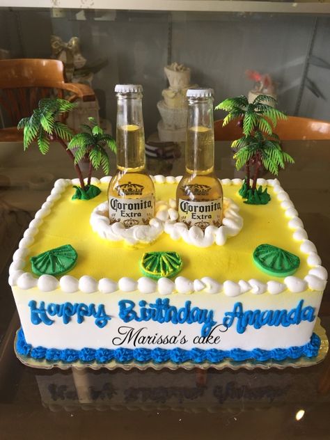 Corona beer birthday cake. Visit us Facebook.com/marissascake or marissascake.com Beer Birthday Cake, Birthday Cake Ideas For Men, Cake Ideas For Men, Birthday Beer Cake, Liquor Cake, 21st Birthday Cakes, 21st Birthday Decorations, Beer Cake, Edible Creations