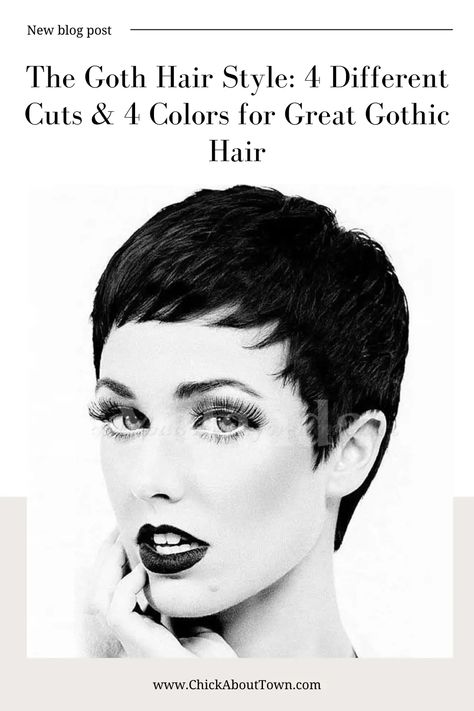 The Goth Hair Style: 4 Different Cuts & 4 Colors for Great Gothic Hair • Chick About Town Kort Pixie, Popular Short Haircuts, Asymmetrical Hairstyles, 2015 Hairstyles, Super Short Hair, Short Pixie Cut, 짧은 머리, Short Pixie Haircuts, Short Pixie