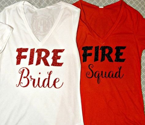 Fireman Wedding, Firefighter Engagement, Fire Wedding, Firefighter Girlfriend, Firefighter Wedding, Red And White Shirt, Firefighter Love, Fire Wife, Fire Life