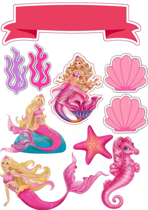 Barbie Mermaid Cake Topper, Mermaid Cartoon, Barbie Theme Party, Mermaid Barbie, Mermaid Cake Topper, Barbie Birthday Party, Cartoon Cake, Barbie Theme, Barbie Cake