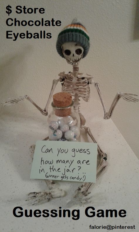 Skeleton On A Shelf Ideas, Halloween Guessing Game Jars, Skeleton On The Shelf, Skeleton In The Closet Ideas, Skeleton On The Shelf Ideas, Skeleton In The Closet, Closet Idea, Candy Guessing Game, Mr Bones