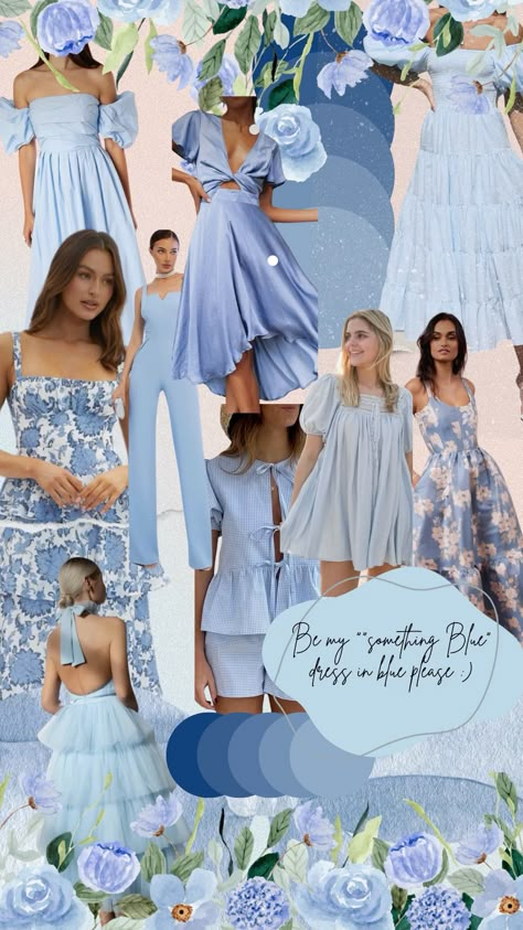 Mama Mia Bachelorette Outfits, Light Blue Brunch Outfit, Something Blue Outfit Ideas, Bachelorette Blue Theme Outfits, Something Blue Bridal Shower Outfit, French Blue Wedding Bridesmaid, Something Blue Aesthetic, Shades Of Blue Bachelorette Outfits, Bachelorette Something Blue Outfits