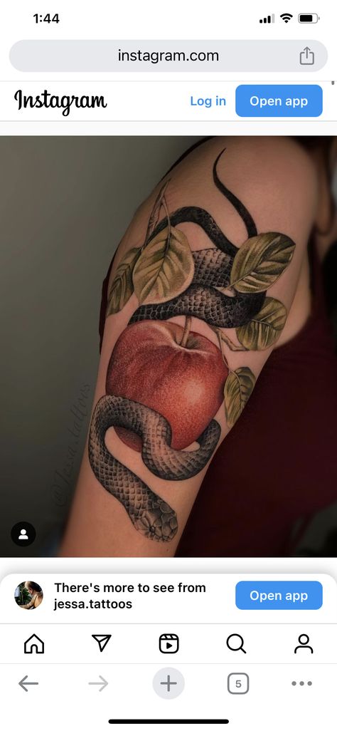 Snake And Apple Tattoo, Apple Tattoos, Snake And Apple, Apple Tattoo, Snake Tattoo, Happy We, The Snake, So Happy, Tatting