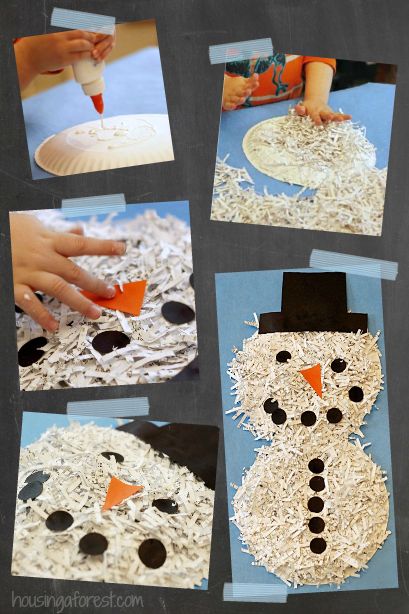 Shredded Paper snowman ~ simple recycled craft for kids. Paper Snowman, Juleverksted For Barn, Easy Holidays Crafts, Holiday Kids, Colorful Clothes, Winter Preschool, Holiday Crafts For Kids, Crafts Easy, Winter Crafts For Kids