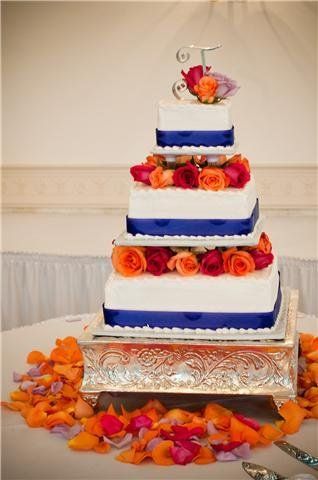 Houseboat Wedding, Orange And Blue Wedding, Auburn Wedding, Blue Orange Weddings, Rustic Wedding Table Setting, Paris Cake, Orange Wedding Cake, Diy Wedding Favors Cheap, Ribbons Flowers