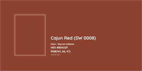 Sherwin Williams Cajun Red (SW 0008) Paint color codes, similar paints and colors Pantone Tcx, Analogous Color Scheme, Paint Color Codes, Rgb Color Codes, Hexadecimal Color, Choosing Paint Colours, Rgb Color Wheel, Monochromatic Color Palette, Choosing Paint