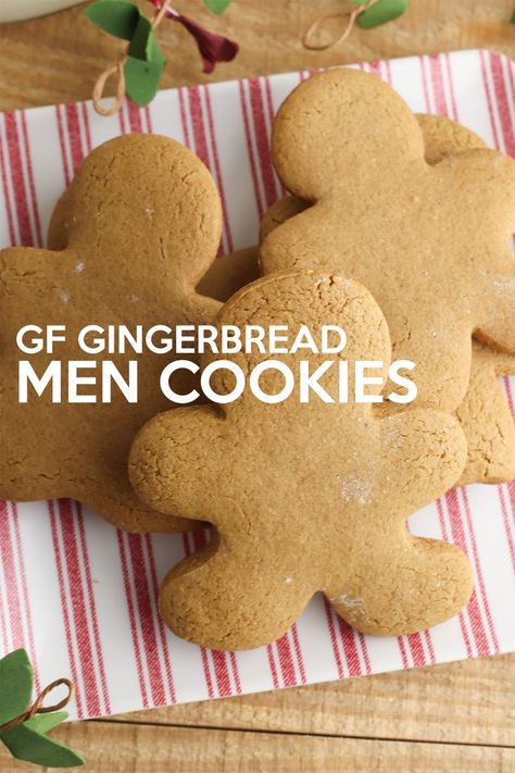 Gluten-free baking flour, butter, egg, sugar, and molasses are combined with ground ginger, cinnamon, nutmeg, and clove to make these Gluten Free Gingerbread Men Cookies. These ingredients come together to make soft, delicious, and perfectly spiced Christmas cookie treats for everyone. Check this out! Gf Gingerbread, Gluten Free Gingerbread Men, Gingerbread Man Cookie Recipe, Gluten Free Gingerbread Cookies, Gingerbread Men Cookies, Gingerbread Cookie Dough, Gluten Free Gingerbread, Ginger Bread Cookies Recipe, Man Cookies