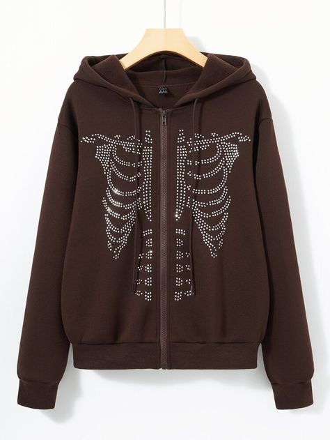 To find out about the Rhinestone Skeleton Pattern Drawstring Thermal Hoodie at SHEIN, part of our latest Women Sweatshirts ready to shop online today! Free Shipping On £35+✓ Free Return - 45 Days✓ 1000+ New Dropped Daily✓ Get £3 Off First Order!✓ Rhinestone Skeleton, Rhinestone Jacket, Skeleton Pattern, Rhinestone Hoodie, Skeleton Hoodie, Brown Zip Ups, Thermal Hoodie, Brown Hoodie, Y2k Sweater