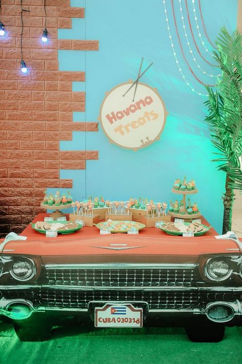 Havana Cake, Car Dessert Table, Havana Theme Party, Havana Theme, Havana Nights Party Theme, Havana Nights Theme, Havana Party, Cuban Party, Birthday Themes For Adults