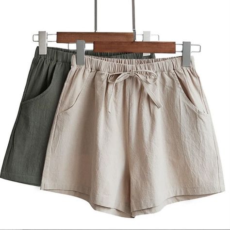 Skirts or Shorts? 👀 - Link in bio ! 👆🏼 Summer Linen Pants, Linen Shorts Women, Womens High Waisted Shorts, Loose Trousers, Pants Loose, Basic Shorts, Summer Linen, High Waist Bottoms, Elastic Waist Pants