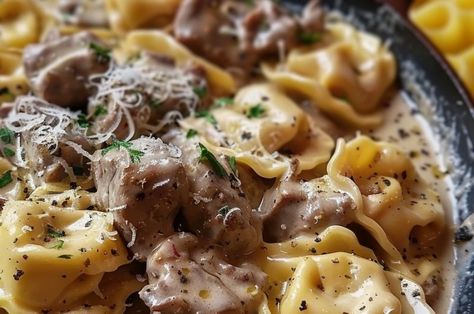 Beef Beef And Parmesan Tortellini, Beef Tortellini Recipes, Parmesan Tortellini, Beef Tortellini, Cheesy Tortellini, Dinner Rotation, Tortellini Recipes, Beef Tips, Cheese Tortellini