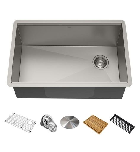 Kraus KWU110-30 Kore 30" Single Bowl Undermount Workstation Stainless Steel Rectangular Kitchen Sink Contemporary Sink, Rectangular Kitchen, Kitchen 2021, Dish Drying Rack, Drain Opener, Bath Renovation, Over The Sink, Sound Dampening, Kitchen Soap