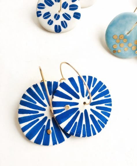 Earrings Ceramics, Porcelian Earrings, Ceramic Stud Earrings, Artistic Hand-painted Blue Earrings, Bohemian Blue Enamel Earrings, Ceramic Jewelry, Polymer Clay, Ceramics, Quick Saves