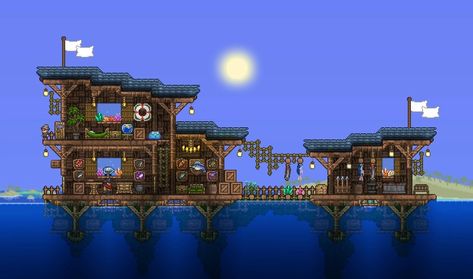 Terraria Igloo House, Ocean Terraria House, Terraria Calamity Builds, Terraria Ocean Build, Terraria Pirate House, Terraria Storage House, Terraria Angler House, Terraria Herb Farm, Terraria Fishing House