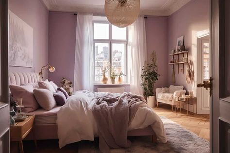 Lavender and blush pink bedroom Bedroom Ideas With Color, Guest Bedroom Paint Colors, Guest Bedroom Paint, Emily Room, Purple Bedroom Ideas, Blush Pink Bedroom, Paint Color Guide, Purple Bedroom Decor, Warm Gray Paint