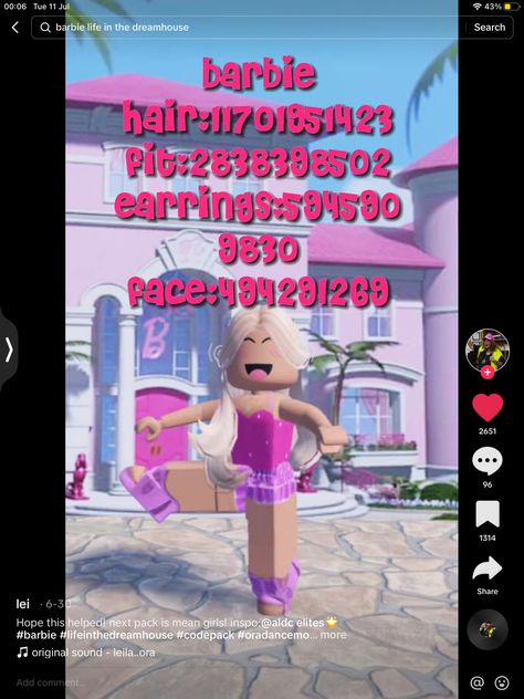 Dance Mom Outfit Codes, Ora Dance Moms Outfit Codes, Barbie Roblox Code, Aldc Outfit Codes, Barbie Codes, Ora Aldc, Barbie Girl Song, Roblox Char, Bloxburg Tips