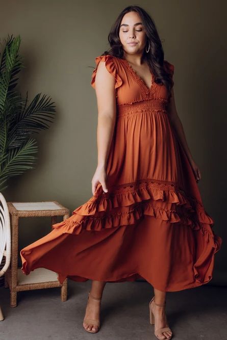 Dresses Velvet, Dresses Holiday, Ruffle Maxi Dress, Baltic Born, Tiered Ruffle Skirt, Rust Dress, Dresses Bridesmaid, Idea Board, Chiffon Material